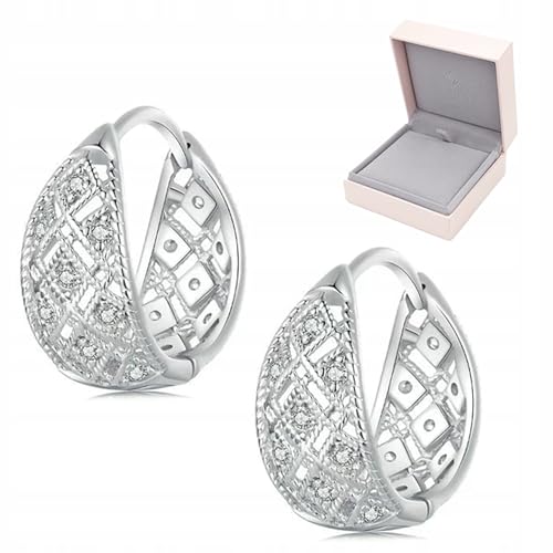 925 Silber Creolen Damen – Glitzer Ohrringe mit Zirkonia – Silber 925 - Echt Silber Klappcreolen Ohrstecker – Eleganter Schmuck für Frauen – Ohrstecker Silber 925 von Little Angel