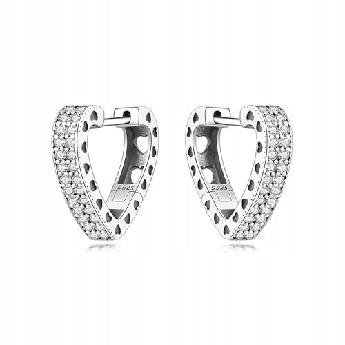 925 Silber Herz Ohrringe Damen – Glitzer Creolen mit Zirkonia – Ohrringe Silber 925 - Echt Silber Ohrstecker – Ohrstecker Silber 925 - Herzförmiger Schmuck für Frauen – Geschenk mit Box von Little Angel
