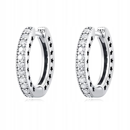 925 Silber Ohrringe Damen – Creolen mit Zirkonia & Sternenmuster – Echt Silber, Nickelfrei, Funkelnder Ohrschmuck – Elegant & Alltag – Geschenk für Frauen & Mädchen von Little Angel