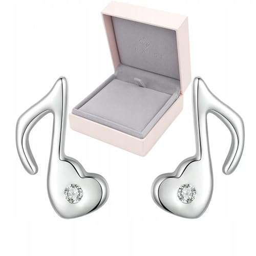 925 Silber Ohrringe Damen Musik Note mit Herz & Zirkonia – Ohrstecker Echt Silber – Schmuck Geschenk Mädchen Musikerin – Ohrstecker Silber 925 - Ohrschmuck mit Box von Little Angel