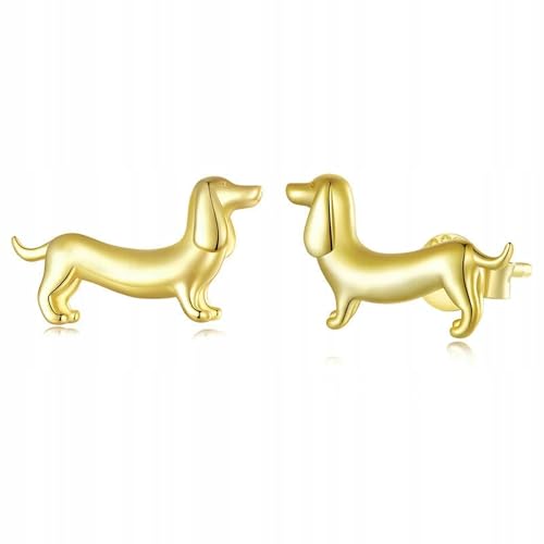 925 Silber vergoldete Dackel Ohrringe Damen – Hund Ohrstecker aus Echt Silber – Süßer Tier Schmuck – Echt Silber - Geschenk für Hundefreunde – Gold Ohrringe mit Box von Little Angel