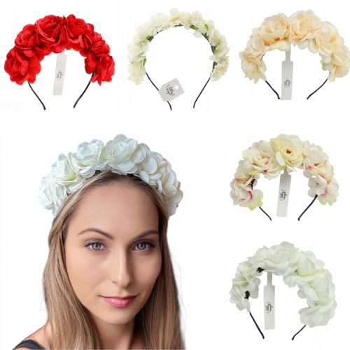 Blumen Haarreifen 5er Set – Romantischer Blumenkranz Stirnreif für Damen & Mädchen – Boho Festival Haarschmuck, Hochzeit, Junggesellinnenabschied, Fotoshooting – Blumenkrone in Rot, Weiß, Creme, Paste Blumen Haarreifen 5er Set – Romantischer Blumenkranz Stirnreif für Damen & Mädchen – Boho Festival Haarschmuck, Hochzeit, Junggesellinnenabschied, Fotoshooting – Blumenkrone in Rot, Weiß, Creme, Paste von Little Angel