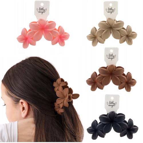 4 Stück Große Haarklammer für Damen & Mädchen, Blumen Haarspange – Große Blütenform – Rutschfeste Haarclips in Beige, Braun, Rosa, Schwarz – Stylisch & praktisch für Alltag & Events von Little Angel