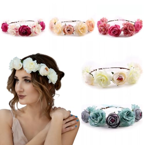 Blumenkranz Haarband 5er Set – Handgemachte Blumenkrone für Damen & Mädchen – Boho Haarkranz mit Band für Hochzeit, Festival, Junggesellinnenabschied, Sommerparty, Fotoshooting Blumenkranz Haarband 5er Set – Handgemachte Blumenkrone für Damen & Mädchen – Boho Haarkranz mit Band für Hochzeit, Festival, Junggesellinnenabschied, Sommerparty, Fotoshooting von Little Angel