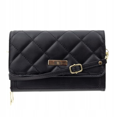 Elegante 2‑in‑1 Damen Geldbörse & Umhängetasche aus Kunstleder mit abnehmbarem Schulterriemen – gestepptes Design, RFID‑Blocker, Kartenfächer & Münzfach, kompakt & vielseitig für Alltag (Schwarz) von Little Angel