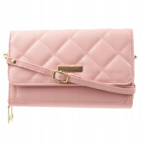 Elegante 2‑in‑1 Damen Geldbörse & Umhängetasche aus Kunstleder mit abnehmbarem Schulterriemen – gestepptes Design, RFID‑Blocker, Kartenfächer & Münzfach, kompakt & vielseitig für Alltag (Rosa) von Little Angel