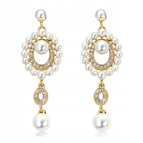 Elegante Statement Ohrringe Damen mit Perlen & Strass – Glänzende goldene Ohrhänger im Vintage-Stil für Hochzeit, Abendkleid oder festliche Anlässe von Little Angel