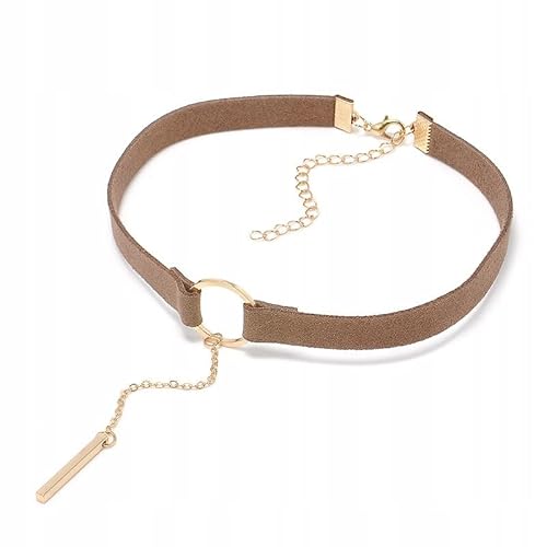 Eleganter schwarzer Kette Samt-Choker für Damen mit goldenem Ring und filigraner Kettenverzierung – Verstellbares Halsband als stilvolles Accessoire für Partys, Abendmode (Braun mit Gold) von Little Angel