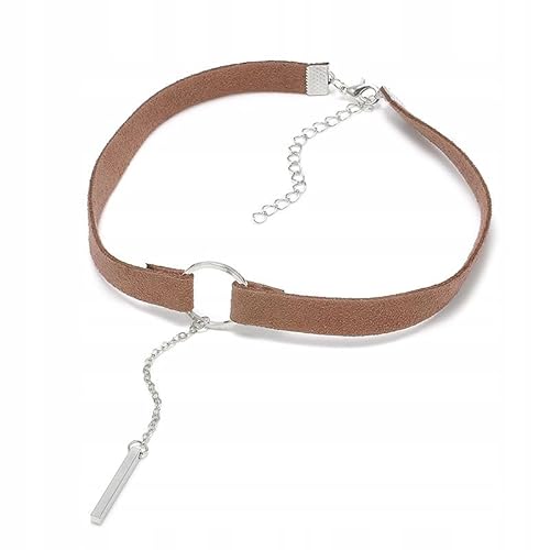 Eleganter schwarzer Kette Samt-Choker für Damen mit goldenem Ring und filigraner Kettenverzierung – Verstellbares Halsband als stilvolles Accessoire für Partys, Abendmode (Braun mit Silber) von Little Angel
