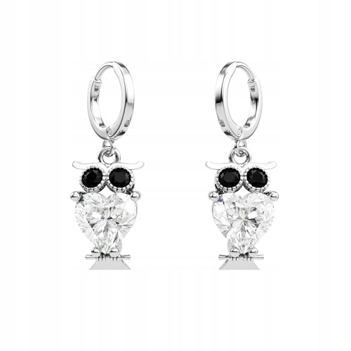 Eulen Ohrringe Damen Gold & Silber – Funkelnde Eule Ohrhänger mit Strass – Herzförmiger Kristall Schmuck – Modische Tiermotiv Ohrringe für Frauen & Mädchen – Geschenkidee, süßer Modeschmuck (Silber) von Little Angel