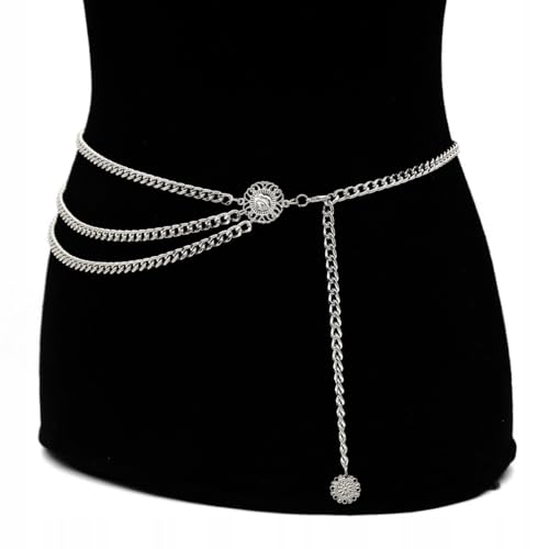 Gold & Silber Bauchkette Damen Vintage – Damen Gürtel - Taillenkette mit Ornament Anhänger – Verstellbare Hüftkette für Festival, Sommer, Strand, Party & Club Outfits (Silber) von Little Angel