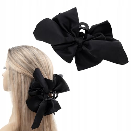 Große Haarklammer mit schwarzer Stoffschleife – eleganter Haarclip für Damen & Mädchen – modisches Haaraccessoire für Alltag, Büro, Hochzeit oder Party – stabiler Klippverschluss mit Schleifen-Design von Little Angel