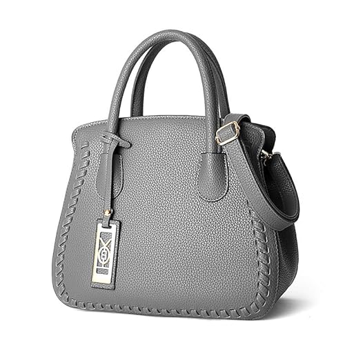 Little Angel Elegante Damen Handtasche mit Schulterriemen – Modische Henkeltasche mit Struktur und Ziernaht – Frauen Tasche Damen Leder Handtasche Mode Umhängetasche (Grau) von Little Angel