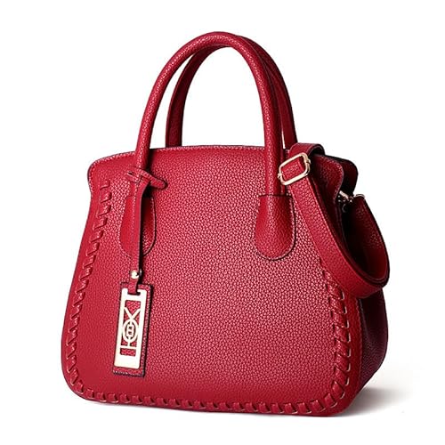Little Angel Elegante Damen Handtasche mit Schulterriemen – Modische Henkeltasche mit Struktur und Ziernaht – Frauen Tasche Damen Leder Handtasche Mode Umhängetasche (Rot) von Little Angel