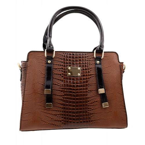 Little Angel Elegante Damenhandtasche mit Krokodil Optik aus Kunstleder - Weiches Leder-Reißverschluss – mit verstellbarem Schultergurt, Reiß‑ & Magnetverschluss, stilvoller Alltagstasche (Braun) von Little Angel