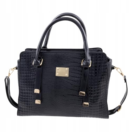 Little Angel Elegante Damenhandtasche mit Krokodil Optik aus Kunstleder - Weiches Leder-Reißverschluss – mit verstellbarem Schultergurt, Reiß‑ & Magnetverschluss, stilvoller Alltagstasche (Schwarz) von Little Angel