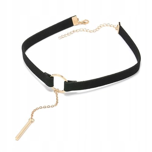Little Angel Eleganter schwarzer Kette Samt-Choker für Damen mit goldenem Ring und filigraner Kettenverzierung – Verstellbares Halsband als stilvolles Accessoire für Partys, Abendmode (Schwarz) von Little Angel