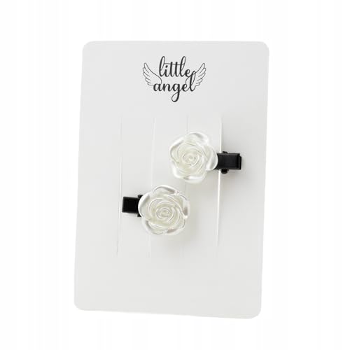 Little Angel Haarspangen Mädchen mit Rosenblüten – 2er Set elegante weiße Blüten Haarclips auf schwarzer Spange – romantisches Haarschmuck-Set für Kinder, Teenager & Damen von Little Angel