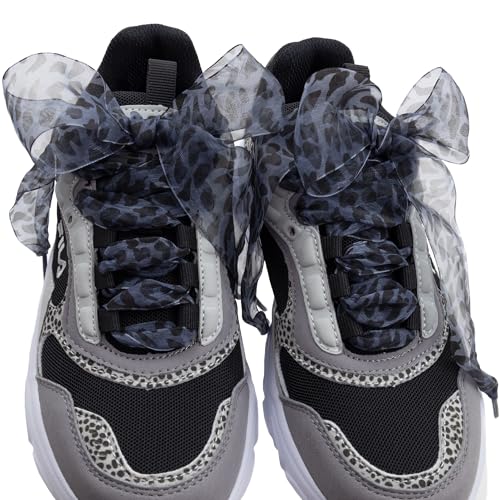 Little Angel Trendige Organzaschnürsenkel mit Leopardenmuster – Schleifen-Schnürbänder für Sneaker, Damen-Schuhe & DIY | Breite schleifen Senkel, Modische Schuhbänder, Schnürsenkel (Blau, 120 cm) von Little Angel