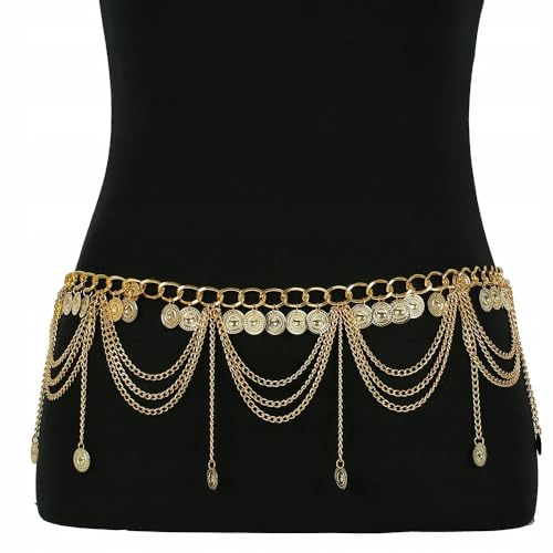 Orientalisch inspirierter Bauchkettengürtel in Gold – Hüftkette mit Münzanhängern und mehrreihigem Ketten-Design für Bauchtanz, Festivals & Mode-Statements von Little Angel