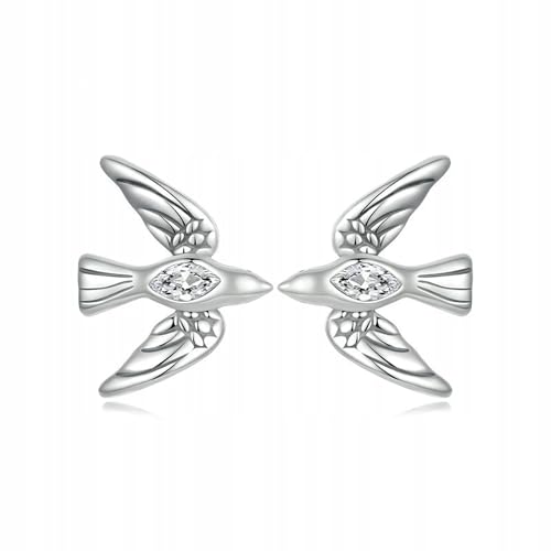 Silber Ohrringe 925 Damen Vögel Design – Elegante Ohrstecker aus echtem Sterling Silber mit Zirkonia – Tier Schmuck – Geschenk für Frauen – Modeschmuck Vogel Flügel Design von Little Angel