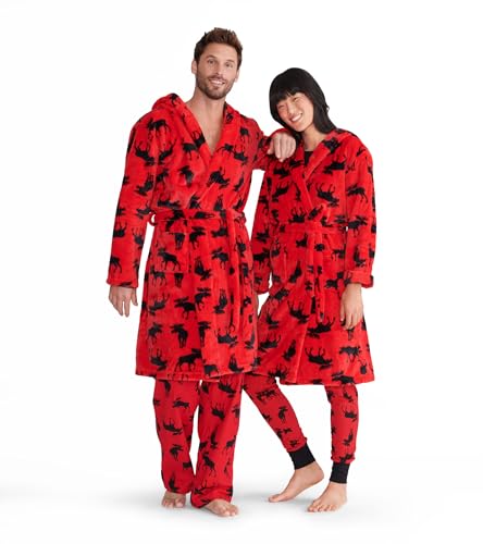 Hatley Damen Adult Fuzzy Fleece Robes Bademantel, Red (Moose On Red), Small von Little Blue House