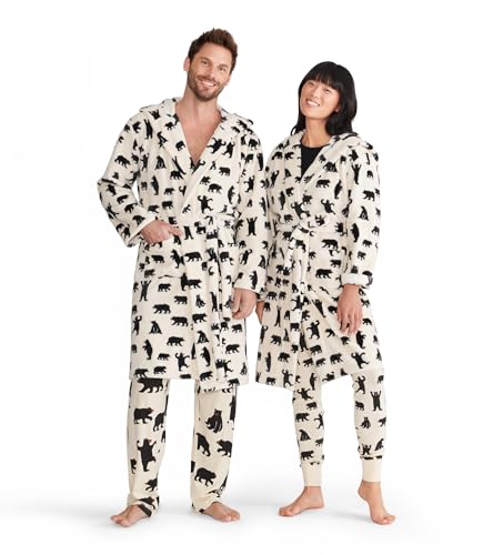 Hatley Damen Bademantel Adult Fleece Robes - Black Bears On Natural, Beige, L von Little Blue House