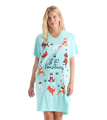 Little Blue House Damen Nachthemd, Yoga Pawsitions, One Size von Little Blue House