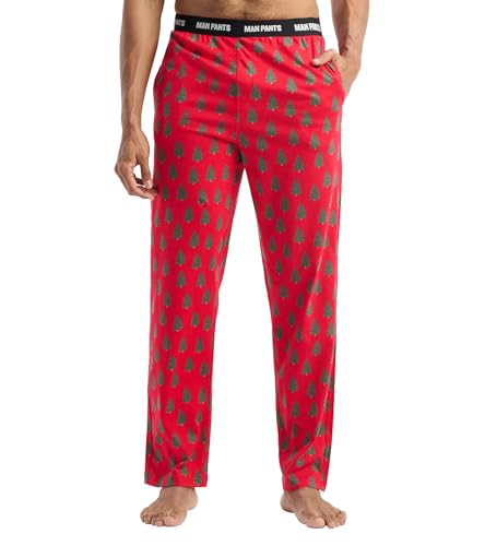 Little Blue House Herren Man Pants Pyjama Bottoms Pyjamahose, Bäume auf Rot, S von Little Blue House