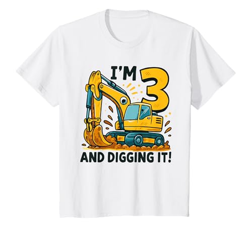 I'm 3 and Digging It Bagger, Truck Lover Birthday Kids T-Shirt von Little Builder Birthday Boys Construction Party