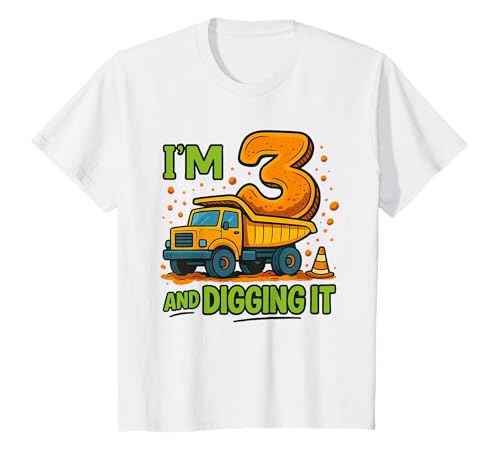 Kids I'm 3 and Digging It Construction Truck Birthday T-Shirt von Little Builder Birthday Boys Construction Party