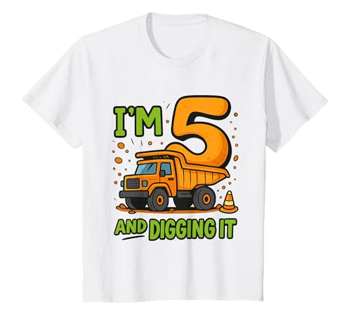 Kids I'm 5 and Digging It Muldenkipper Geburtstagsparty T-Shirt von Little Builder Birthday Boys Construction Party