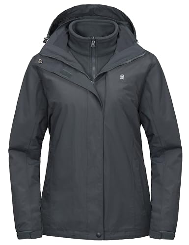 Little Donkey Andy 3-in-1 Skijacke Damen mit Fleece Warm Doppeljacke Wasserdichte Winddicht Softshell Regenjacke Outdoor Funktionsjacke mit Abnehmbare Kapuze Grau XXL von Little Donkey Andy