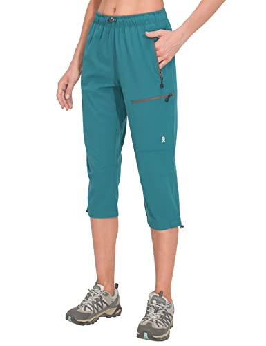 Little Donkey Andy Damen 3/4 Capri Trekkinghose Schnelltrocknend Shorts Leichte Atmungsaktiv Kurze Wanderhose mit Reißverschlusstasche Lake L von Little Donkey Andy