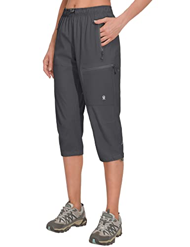 Little Donkey Andy Damen 3/4 Capri Trekkinghose Schnelltrocknend Shorts Leichte Atmungsaktiv Kurze Wanderhose mit Reißverschlusstasche Grau XXL von Little Donkey Andy