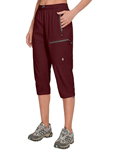 Little Donkey Andy Damen 3/4 Capri Trekkinghose Schnelltrocknend Shorts Leichte Atmungsaktiv Kurze Wanderhose mit Reißverschlusstasche Weinrot M von Little Donkey Andy