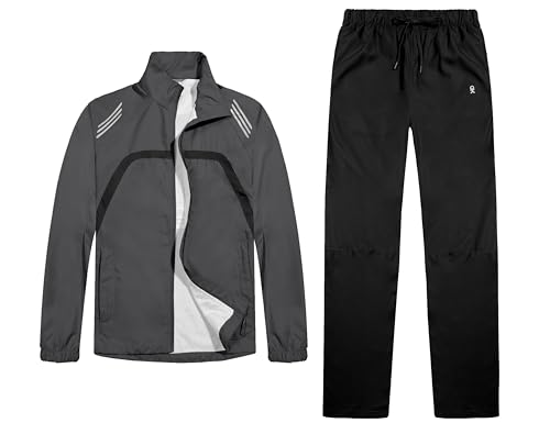 Little Donkey Andy Damen Leichte Regenjacke Patchwork Outdoorjacke Hose Set Grau/Schwarz XXL von Little Donkey Andy