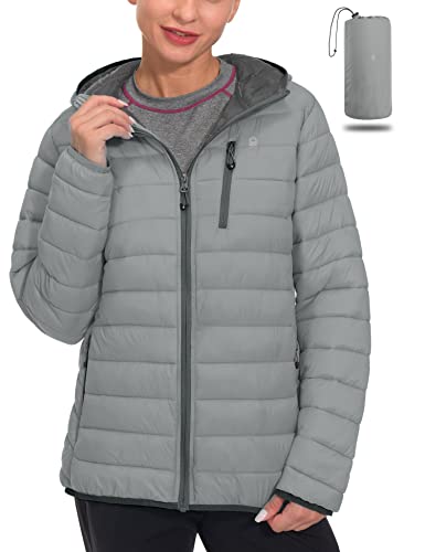 Little Donkey Andy Daunenjacken Damen Leichte Steppjacke Winddichte Warme Winterjacke Outdoor Kapuzenjacke Hellgrau L von Little Donkey Andy