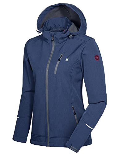 Little Donkey Andy Damen Softshell Jacke Skijacke mit Abnehmbarer Kapuze, Fleecefutter und wasserabweisend Grau Blau S von Little Donkey Andy