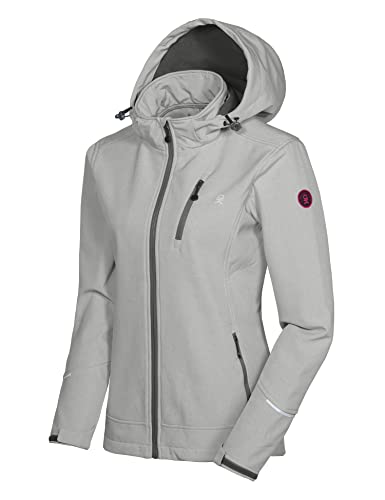 Little Donkey Andy Women's Softshell Jacket Ski Jacket with Removable Hood, Fleece Lined and Water Repellent Light Gray Size XL von Little Donkey Andy