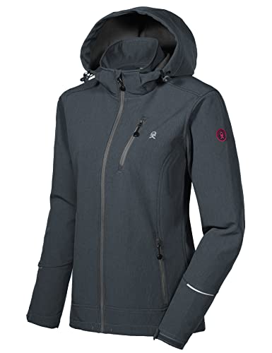 Little Donkey Andy Women's Softshell Jacket Ski Jacket with Removable Hood, Fleece Lined and Water Repellent Black Heather Size XL von Little Donkey Andy