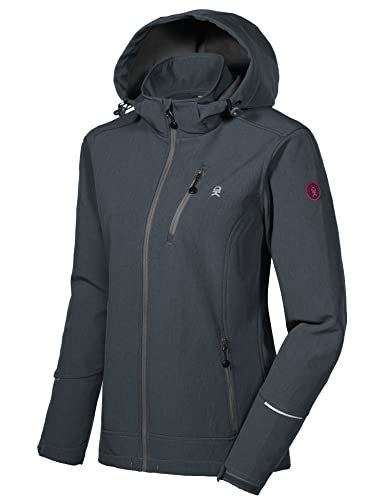 Little Donkey Andy Women's Softshell Jacket Ski Jacket with Removable Hood, Fleece Lined and Water Repellent Black Heather Size L von Little Donkey Andy