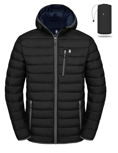 Little Donkey Andy Daunenjacken Herren Leichte Steppjacke Winddichte Warme Winterjacke Outdoor Kapuzenjacke Schwarz S von Little Donkey Andy