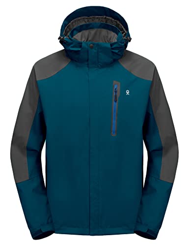 Little Donkey Andy Herren Outdoor Jacke mit Kapuze Patchwork Jacke für Wandern Reisen Sport Dunkelblau/Eisengrau L von Little Donkey Andy