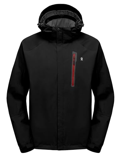 Little Donkey Andy Herren Outdoor Jacke mit Kapuze Patchwork Jacke für Wandern Reisen Sport Schwarz/Schwarz L von Little Donkey Andy