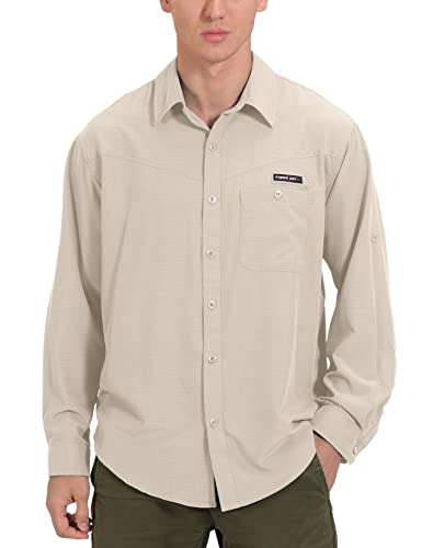 Little Donkey Andy Herren UPF 50 UV Schutz Shirt Ultra Atmungsaktiv Schnell trocken Langarm-Shirts Khaki XXL von Little Donkey Andy