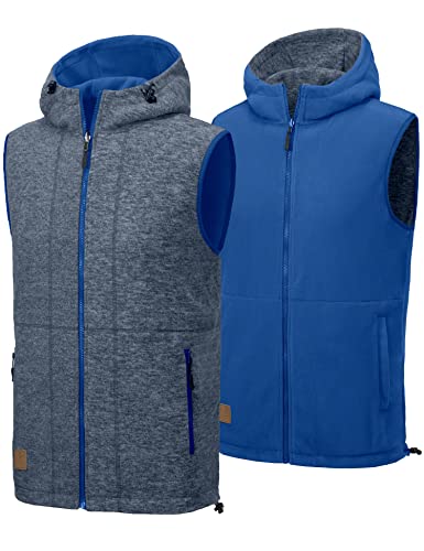 Little Donkey Andy Herren Wende-Fleeceweste Leichter Outdoor-Mantel mit langem Full-Zip Reißverschluss mit Kapuze, lässige ärmellose Jacke, Dunkelblau, XL von Little Donkey Andy