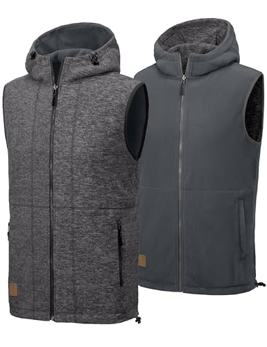 Little Donkey Andy Herren Wende-Fleeceweste Leichter Outdoor-Mantel mit langem Full-Zip Reißverschluss mit Kapuze, lässige ärmellose Jacke, Schwarzgrau, S von Little Donkey Andy