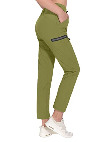 Little Donkey Andy Hose Damen Stretch Outdoor Wanderhose Baumwolle Weich Jogger Kordelzug Reißverschlusstaschen Jogginghose Trekkinghose Funktionshose Oliv L von Little Donkey Andy