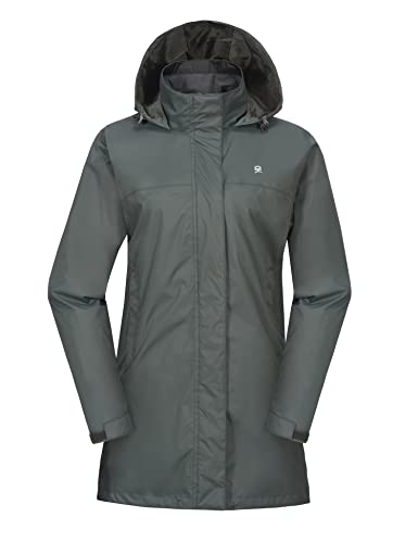 Little Donkey Andy Lange wasserdichte Regenjacke für Damen, leichte Outdoor-Windbreaker Regenmantel für Wandern, Reisen Grau L von Little Donkey Andy